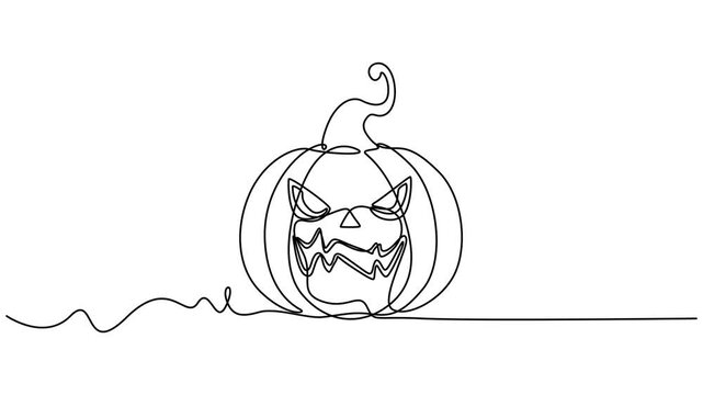 Continuous line drawing of Halloween pumpkin. Vector illustration, Continuous one line art halloween pumpkin animation simple outline drawing creative minimalist design for autumn holiday concept. 