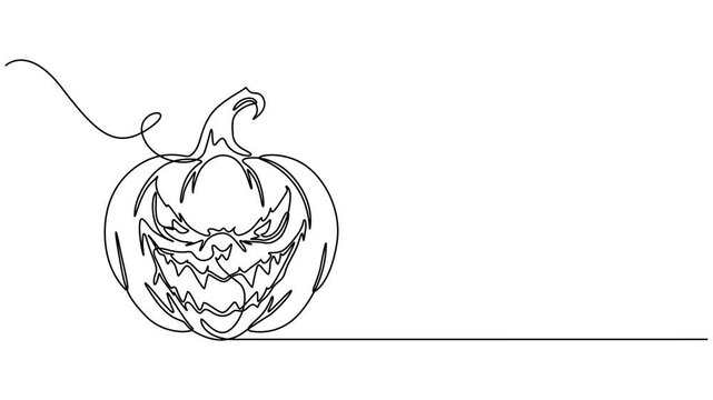 Continuous line drawing of Halloween pumpkin. Vector illustration, Continuous one line art halloween pumpkin animation simple outline drawing creative minimalist design for autumn holiday concept. 