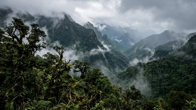 Dense Tropical Cloud Forest Blanketed in Morning Mist