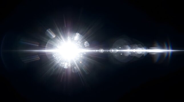 A dramatic lens flare features a bright central light burst set against a dark textured background for a futuristic and dynamic visual effect