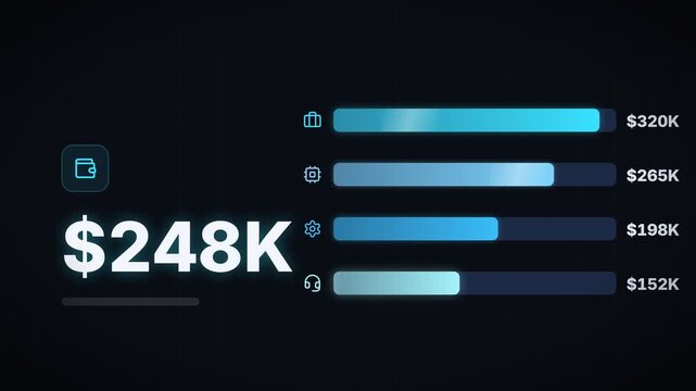 Revenue Per Employee KPI Card Animation With Department Bar Breakdown