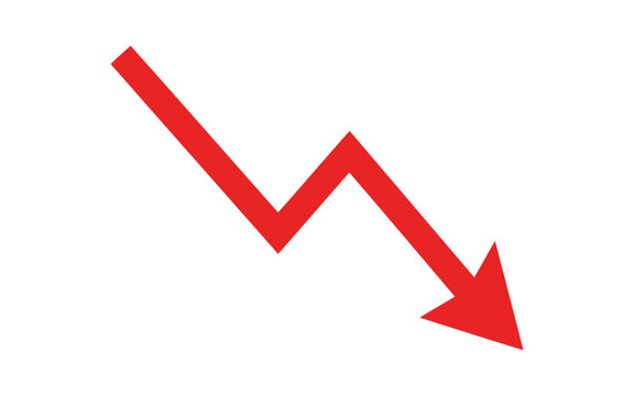Red zigzag line graph pointing downward on a white background