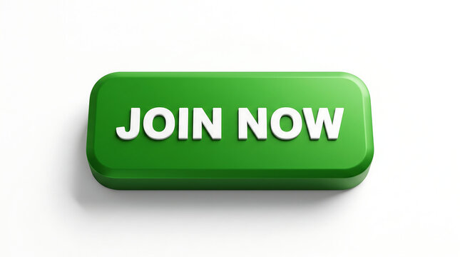 Green join now button isolated on transparent background for website
