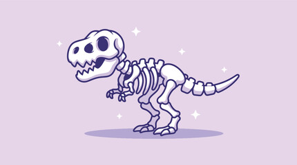 Cute cartoon dinosaur skeleton illustration on a soft purple background. © NFS Studio