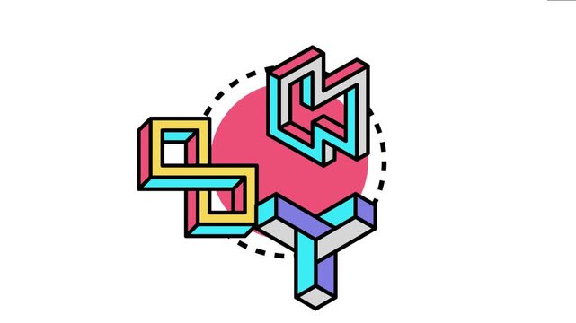 Isometric impossible shapes creating a fascinating optical illusion, representing abstract concepts like complexity, paradox, and creative problem solving in a outline style