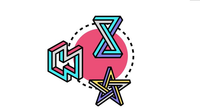 Impossible shapes icon set showcasing abstract geometry and visual paradoxes, concepts of problem solving, challenge, and creative thinking with a modern outlined design