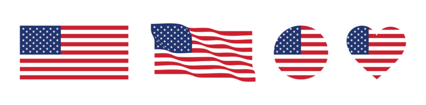 United States Flag Icon Set in Various Shapes