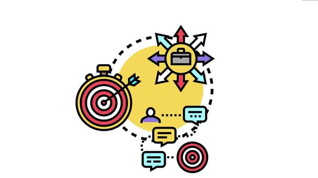 Business concept showing strategic planning with financial goals, objectives, targets, deadlines, communication, and multiple paths for achieving successful outcomes