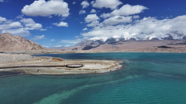 Kalakul Lake snow mountain viewing platform scenery in Xinjiang