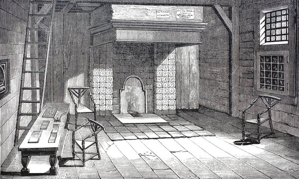 The room of Peter the Great in Zaandam, in this house lived the Russian Tsar Peter the Great in 1697, while he learnt the profession of ship carpenter, Holland, Historical, digitally enhanced reproduction from an original from around 1860