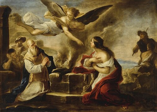 The Sacrifice of Manoah, painting by Luca Giordano (Italian, 1634-1705), historically, digitally restored reproduction of a 17th-century original, exact date unknown, The Sacrifice Of Manoah, painting made by Luca Giordano (Italian, Historically, digitally restored reproduction of a 17th-century original, exact date unknown