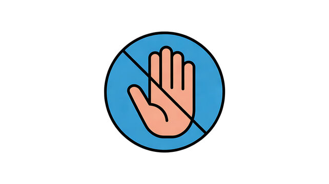 Do not touch hand icon. Isolated lined logotype design element. User manual standard symbol. Crossed palm pictogram. 
