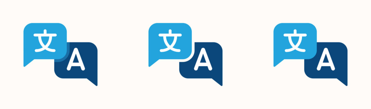 Colorful translate icon set featuring language translation symbols for translator app, website, UI design, and transparent vector graphics