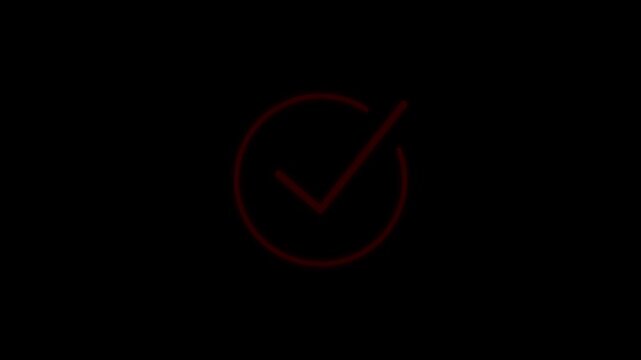 Red checkmark inside a circle icon on dark background