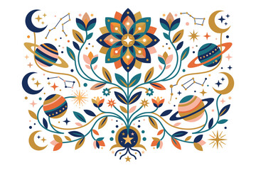 Bohemian Celestial Tree of Life with Planets and Constellations © core desain