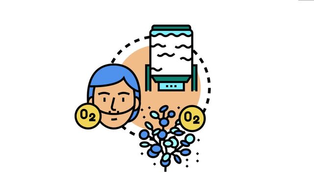 Oxygen converter system air purification for a person breathing through a nasal cannula, highlighting the vital process of generating clean oxygen with green technology