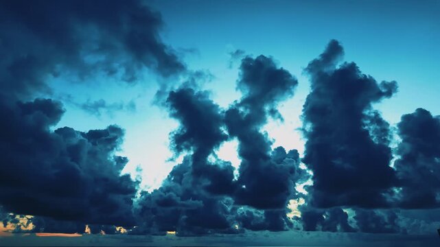 Dramatic Storm Clouds Moving Fast Over Ocean Horizon in Evening Sky Timelapse