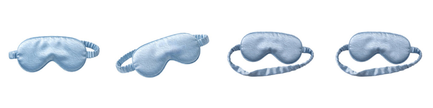 Blue Silk Sleep Mask Set for Night Rest and Travel Isolated on White Background