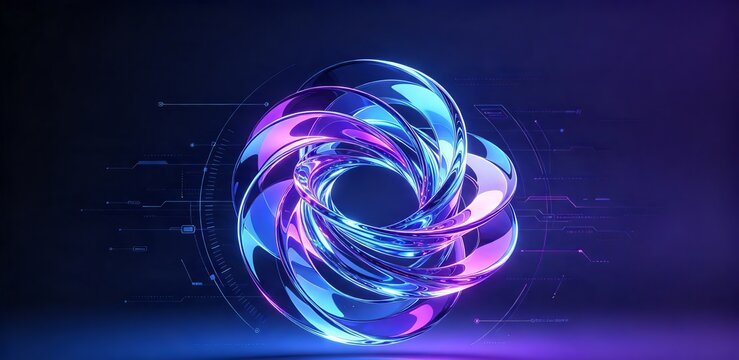 Abstract 3D Blue Purple Glass Spiral | Futuristic Tech Graphic & HUD Background