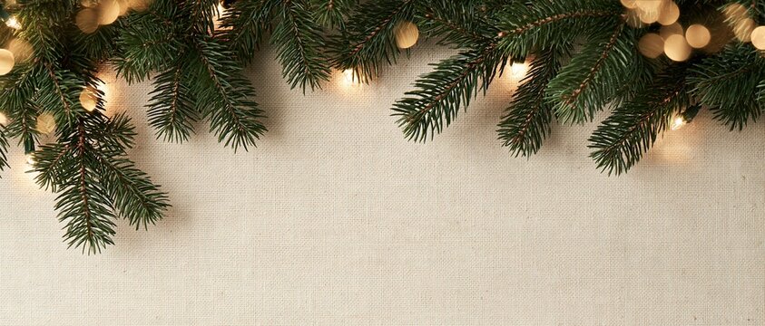 Christmas Garland with Glittering Lights and Pine Branches