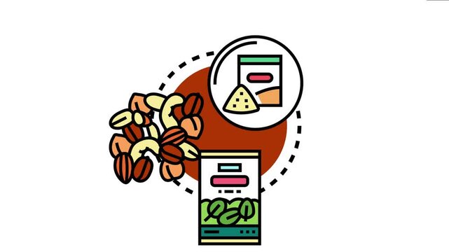 Pantry staples assortment featuring various essential food items, including bags of nuts, seeds, and spices, a prepared and well stocked kitchen for daily meal preparation