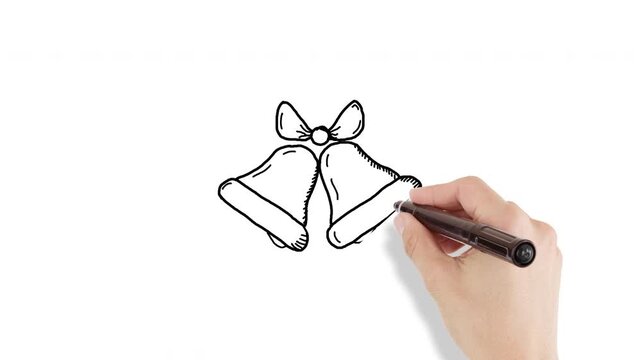 Pair of jingle bells tied with bow hand drawn on whiteboard for christmas celebration videos