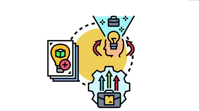 Diagram the evolving process of creative thought, generating groundbreaking solutions and fostering business growth through transformative strategies and fresh perspectives