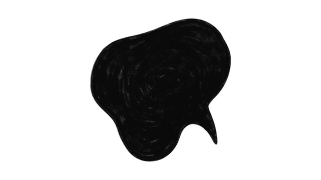 Hand drawn black solid speech bubble doodle isolated on transparent background. Speech balloon frame representing conversation, thought, commentary, or text callout box for creative design overlays.