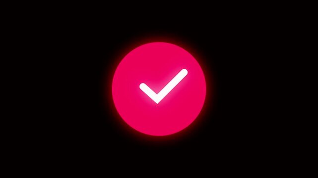 Bright pink circle with white checkmark arrow icon