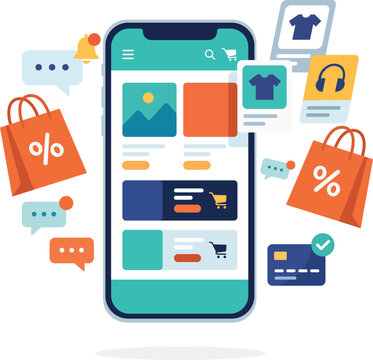 Mobile shopping application interface displaying online store items and payment options