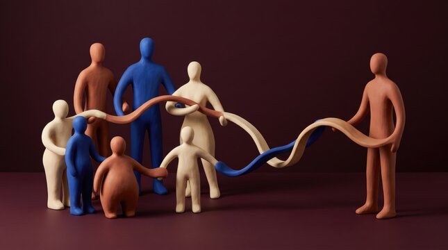 3dAccessibility & Inclusion abstract background design mew 2026 Family figures connected by a glowing blue rope against dark background illustration