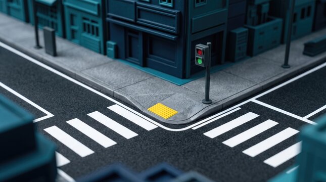 3dAccessibility & Inclusion abstract background design mew 2026 Close-up view of pedestrian crosswalk with glowing yellow traffic signal at night in urban area illustration