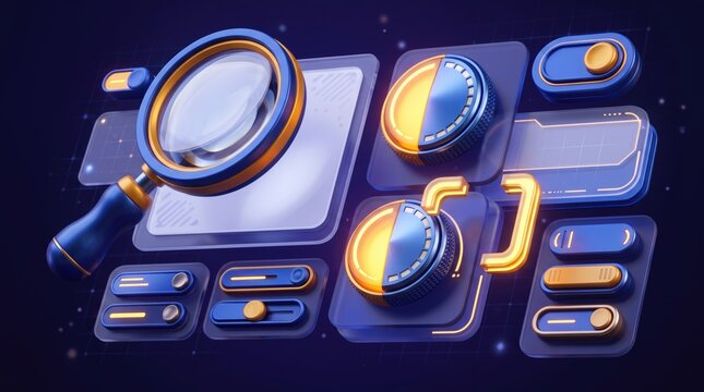 3dAccessibility & Inclusion abstract background design mew 2026 Isometric illustration of retro communication devices on a purple tech interface illustration