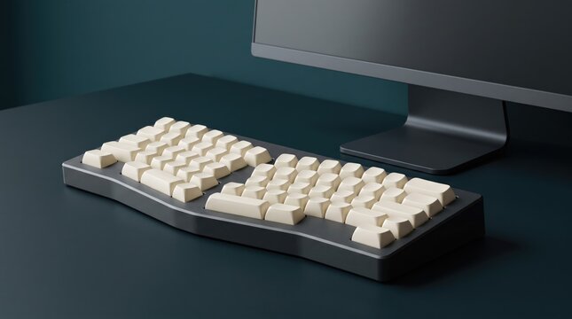 3dAccessibility & Inclusion abstract background design mew 2026 Minimalist mechanical keyboard on dark desk with monitor illustration