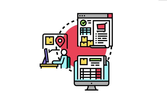 Order status update concept showing shipping documentation, customer account management, and real time inventory tracking for efficient supply chain logistics