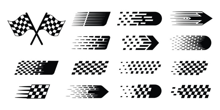 motorsports vector pack with race car graphics, checkered flags, racing stripes, and competition branding elements