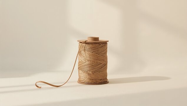 A spool of twine sitting on a white surface, ideal for photography and crafting projects