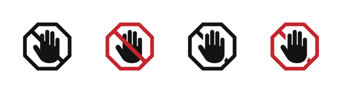 Restricted area vector icon collection. Prohibited sign vector icons set. Stop sign