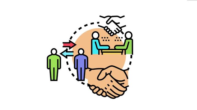 Business partners engaging in a handshake, symbolizing a signed agreement, successful teamwork, and developing a strong partnership in a professional environment