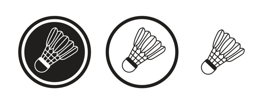 Shuttlecock icon set, black and white line art vector illustration