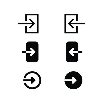 Set of login and logout arrow icons for web interface design and.