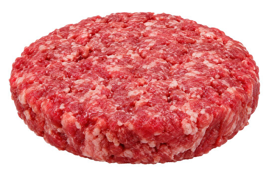 Fresh raw beef burger patty on white background