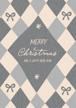 Christmas greeting card with cute hand drawn decorations. Vector illustration