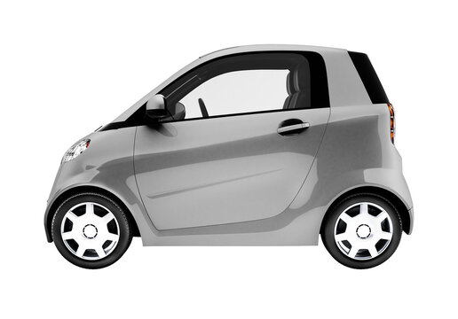 Side view of a silver microcar in 3D