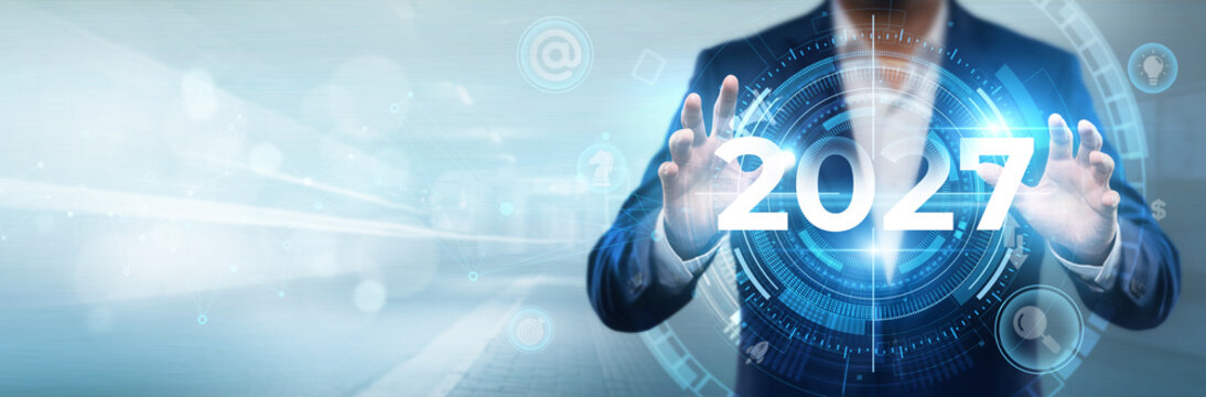 Executive Businessman Planning Strategic Investment and Corporate Development for Year 2027
