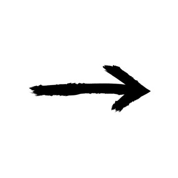 Black Hand Drawn Grunge Brush Stroke Arrow Isolated on Transparent Background