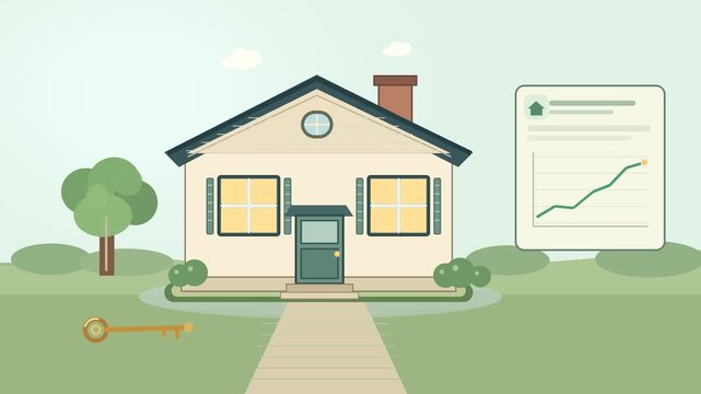 Residential House with Key and Rising Property Value Chart