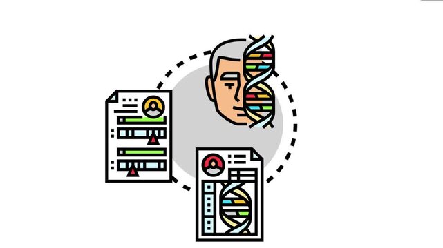 Patient icon with dna helix connecting to medical records the process of patient derived organoid sample storage and genetic data cataloging for scientific research