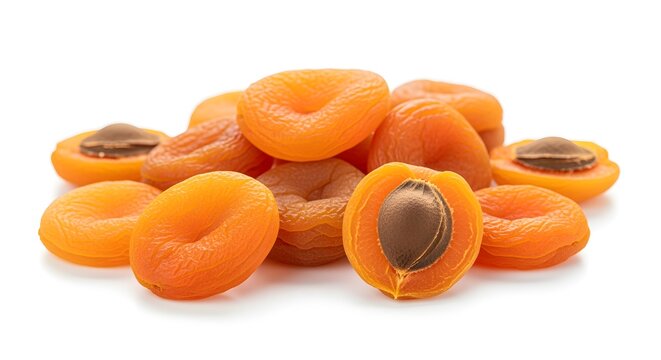 Dried apricots arrangement, isolated white background