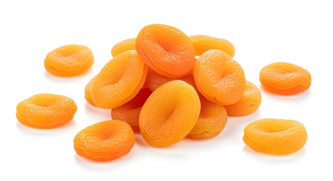 Dried apricots arrangement, isolated white background